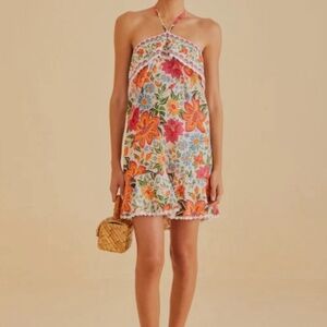 Farm Rio Bloom Garden Halter Mini Dress Size: L